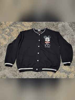 Disney Black Jacket with White Trim and Celebrate 100 Mickey Graphic
